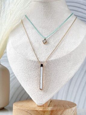 Park Lane HONOR Necklace 2 in 1 Cross with Turquoise Beads Mother of Pearl NWT
